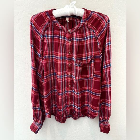 ANTHROPOLOGIE | Pilcro Red Plaid Button Front Long Sleeve Blouse | Medium - Picture 1 of 8
